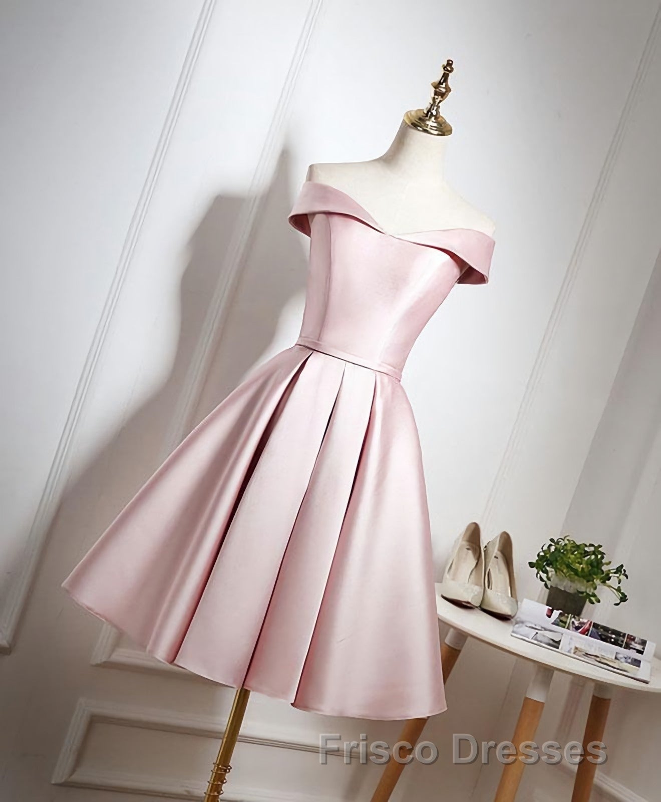 Cute Pink A Line Short Formal Prom Dress, Pink Evening Dress