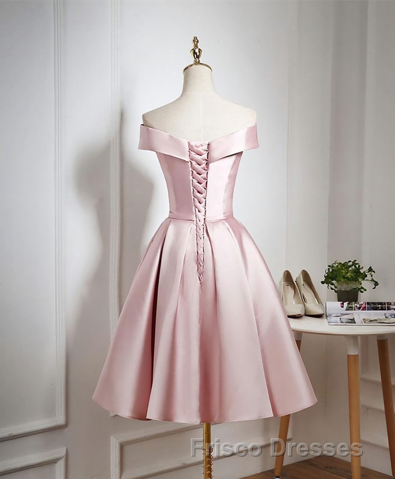 Cute Pink A Line Short Formal Prom Dress, Pink Evening Dress
