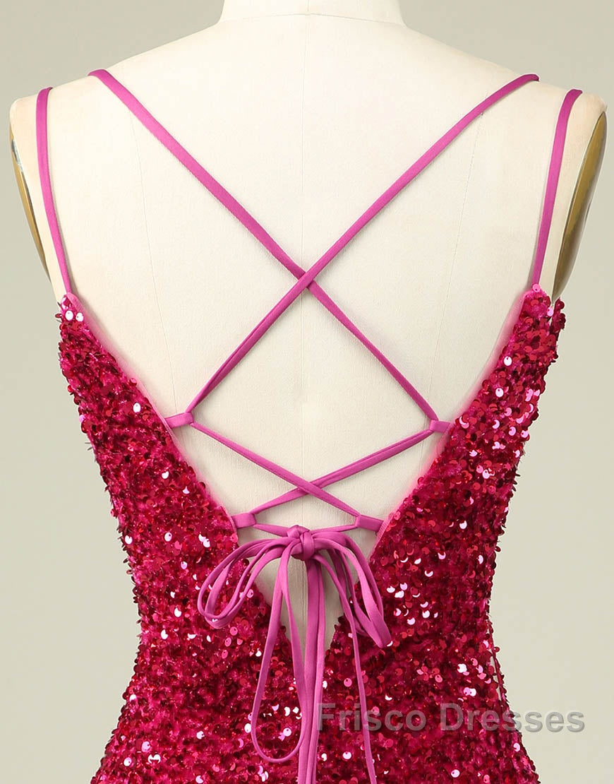 Sparkly Sequin Double Spaghetti Straps Tight Homecoming Dress