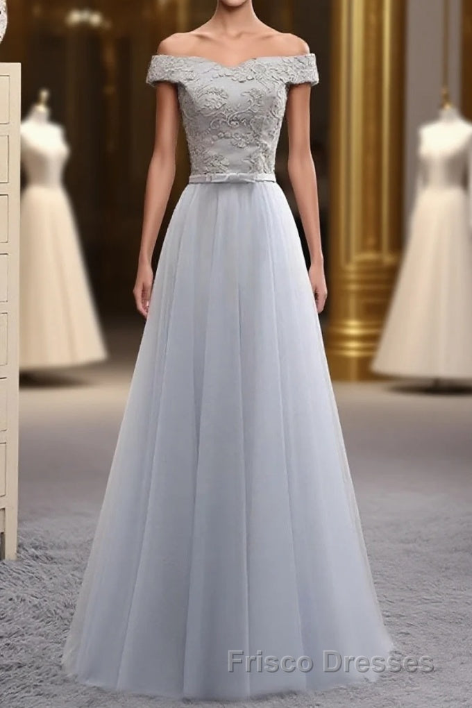 A Line Lace Tulle Off Shoulder Long Formal Prom Dress, Evening Dress Main image