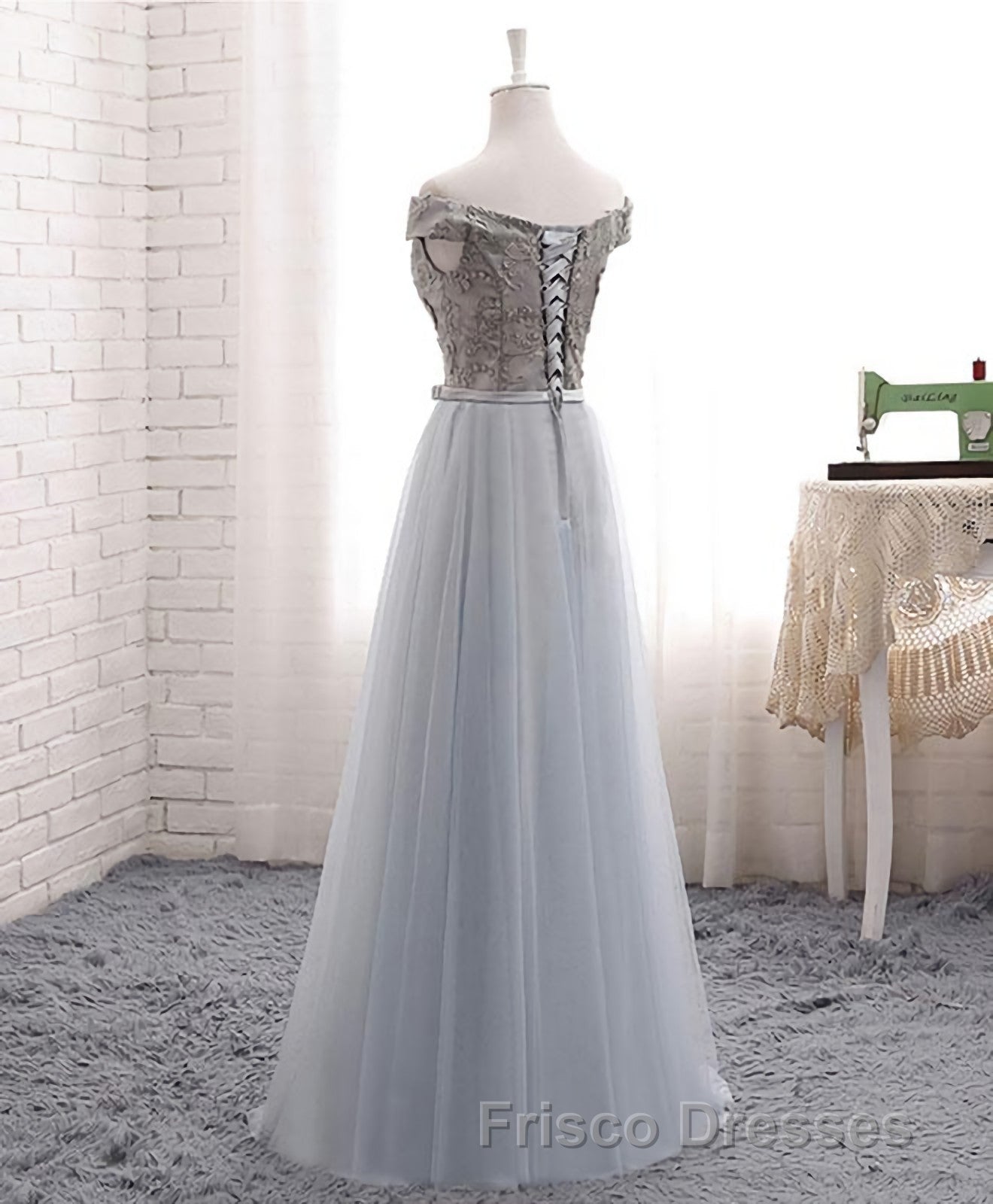 A Line Lace Tulle Off Shoulder Long Formal Prom Dress, Evening Dress