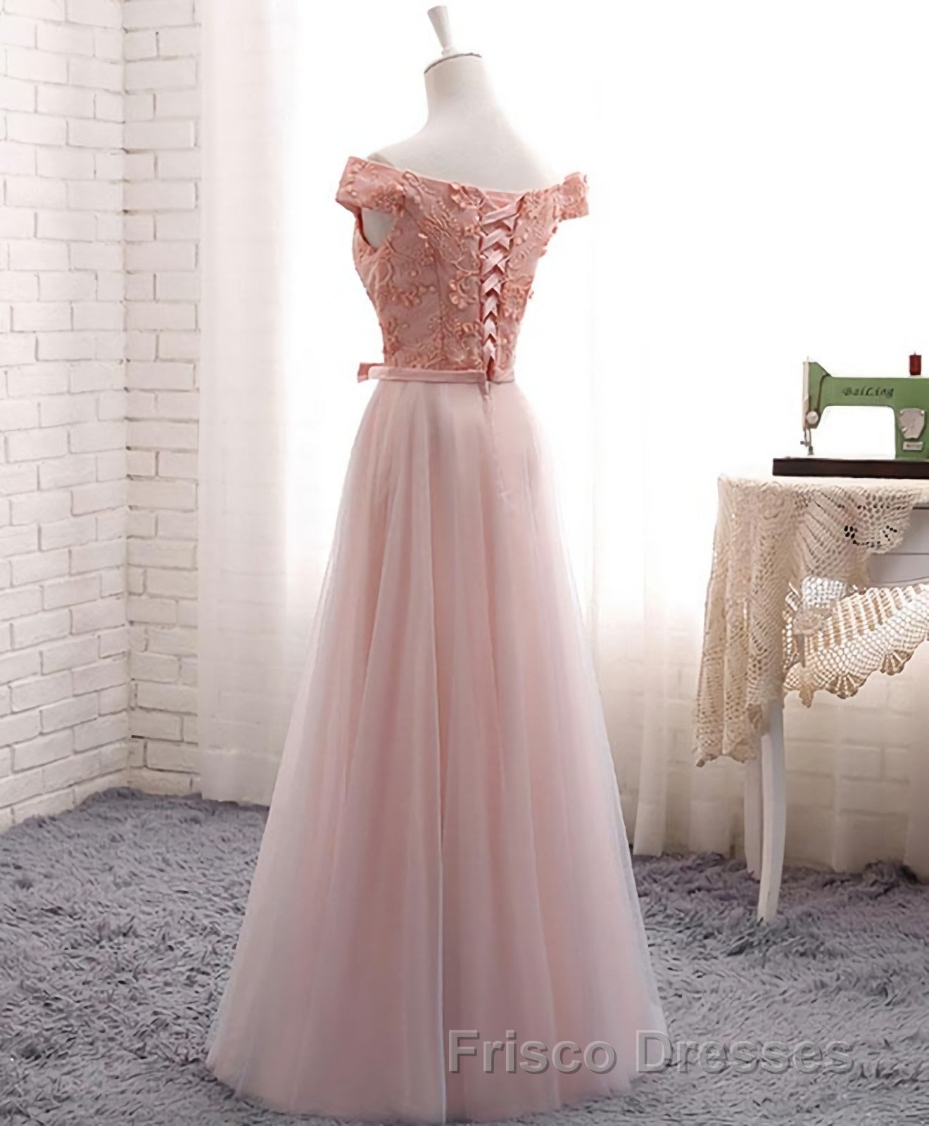 A Line Lace Tulle Off Shoulder Long Formal Prom Dress, Evening Dress Secondary image