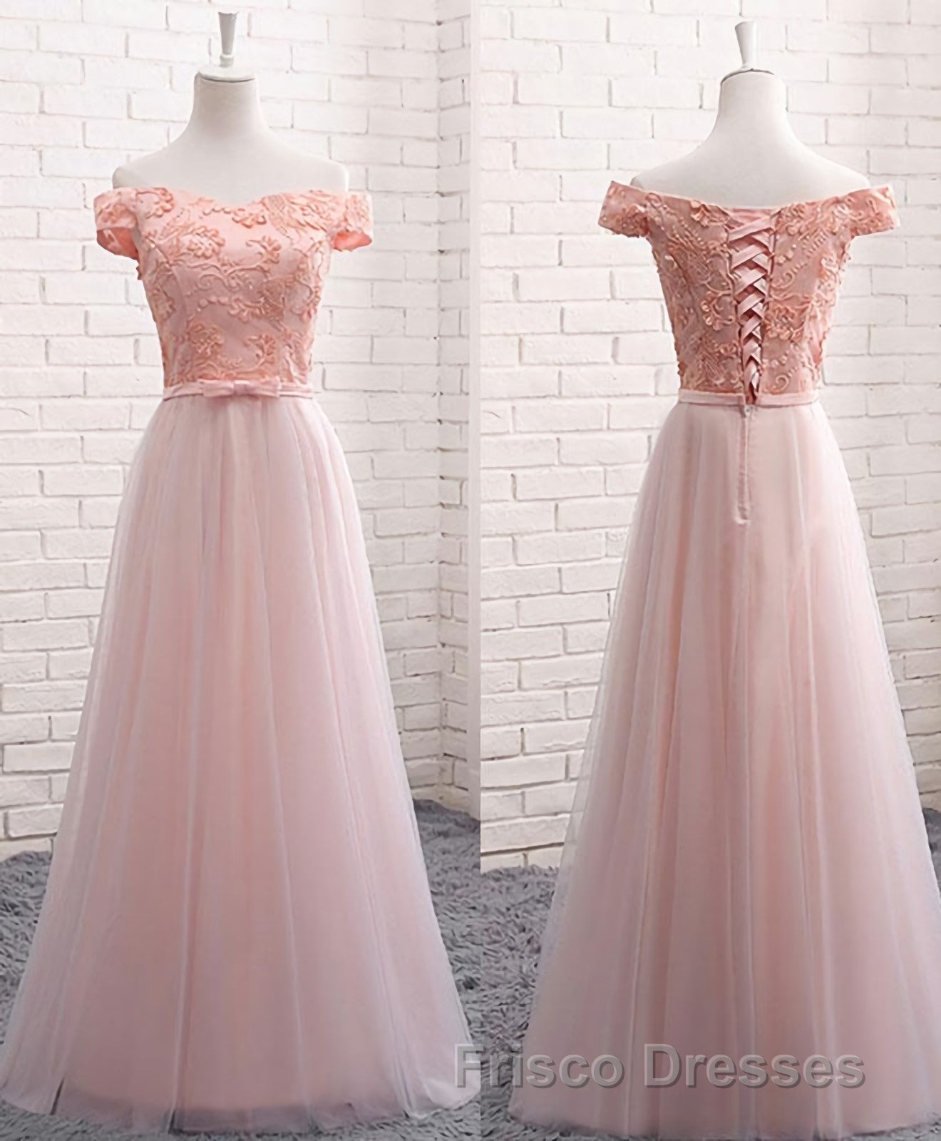 A Line Lace Tulle Off Shoulder Long Formal Prom Dress, Evening Dress