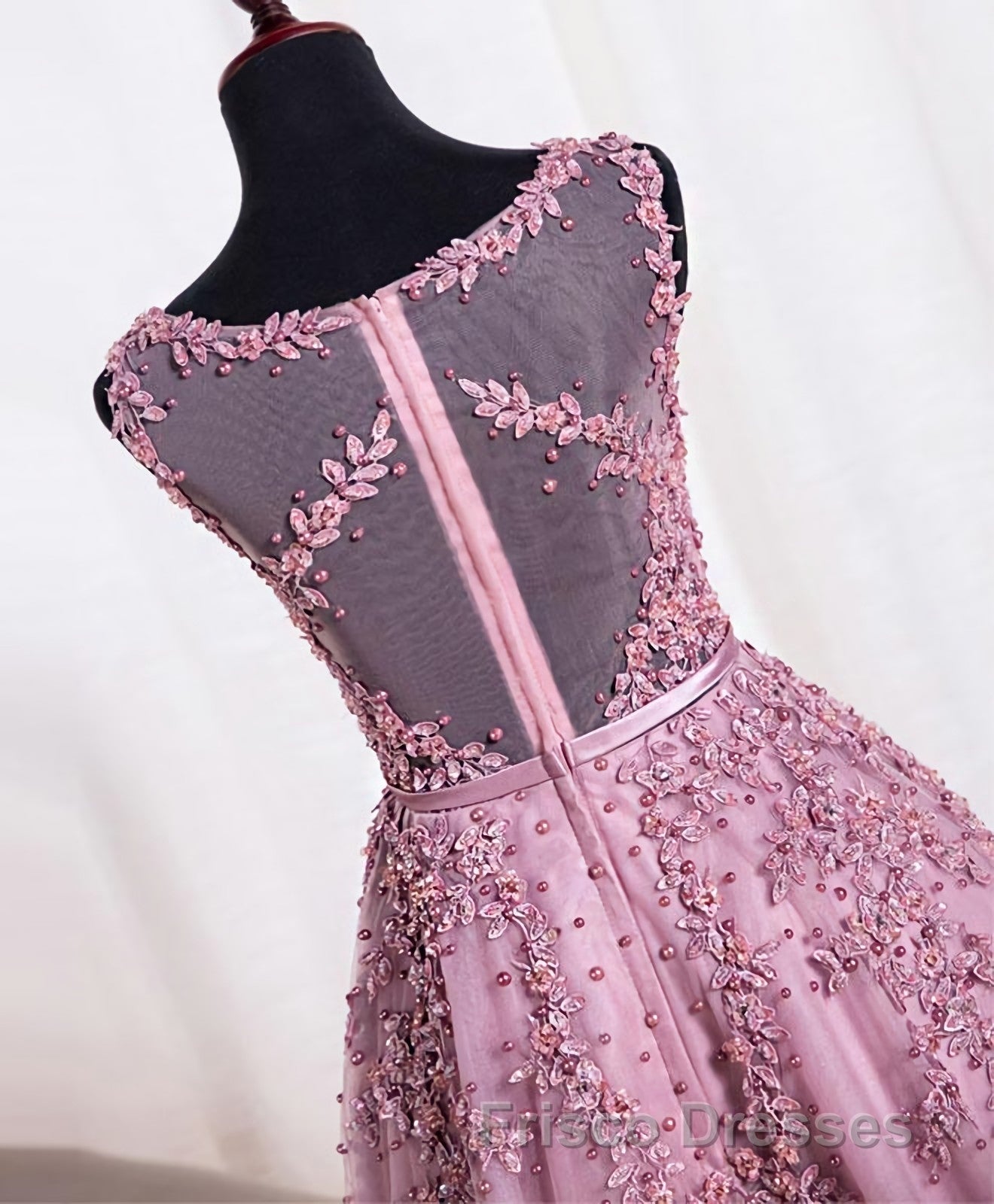 Cute Pink Lace Tulle Short Formal Prom Dress, Pink Evening Dress Secondary image