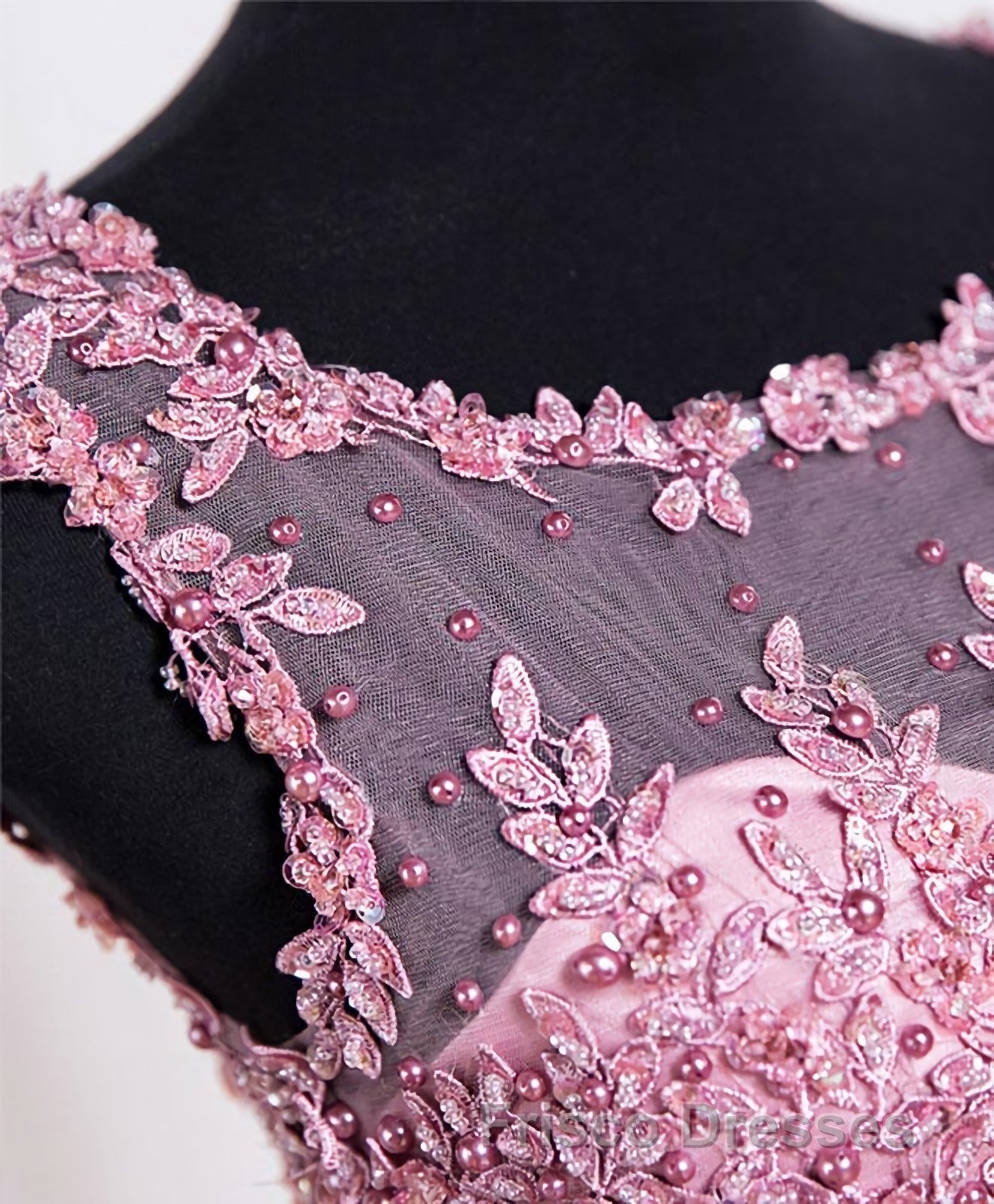 Cute Pink Lace Tulle Short Formal Prom Dress, Pink Evening Dress