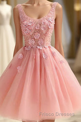 Cute A Line Pink Tulle Pearl Short Formal Prom Dress, Homecoming Dress