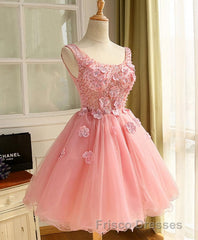 Cute A Line Pink Tulle Pearl Short Formal Prom Dress, Homecoming Dress