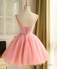 Cute A Line Pink Tulle Pearl Short Formal Prom Dress, Homecoming Dress