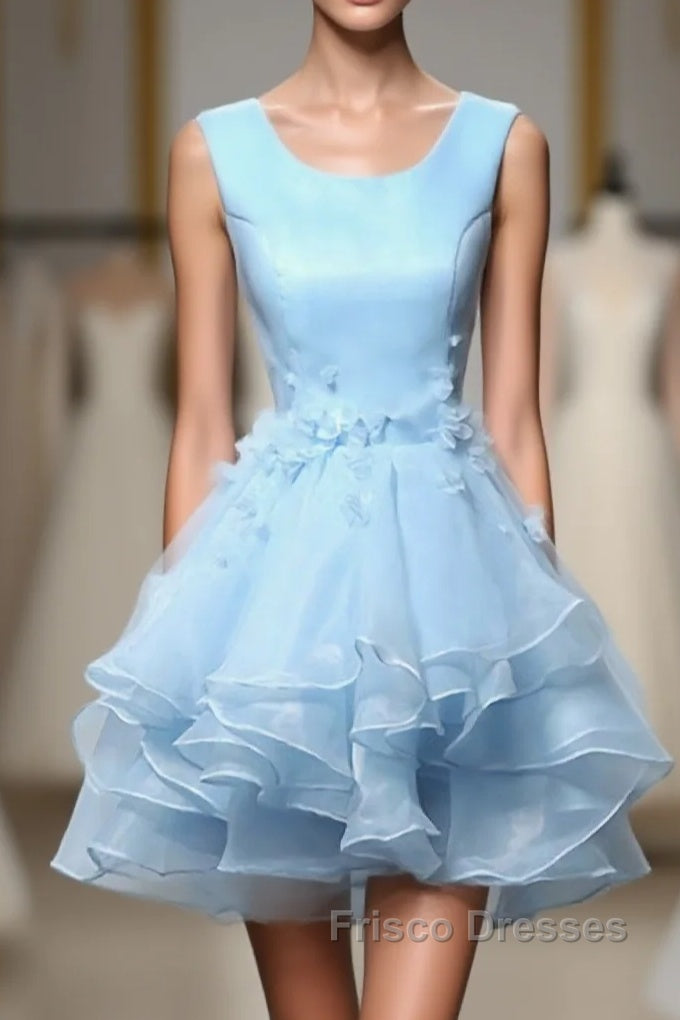 Cute Blue A Line Short Formal Prom Dress, Blue Evening Dress Main image