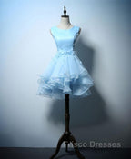 Cute Blue A Line Short Formal Prom Dress, Blue Evening Dress