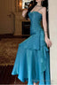 A-Line Blue Prom Dress features spaghetti straps Evening Dresses