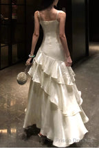 A-Line White Prom Dress features spaghetti straps Evening Dresses