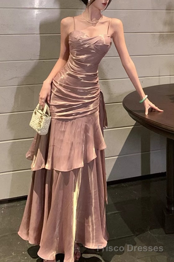 A-Line Pink Prom Dress features spaghetti straps Evening Dresses