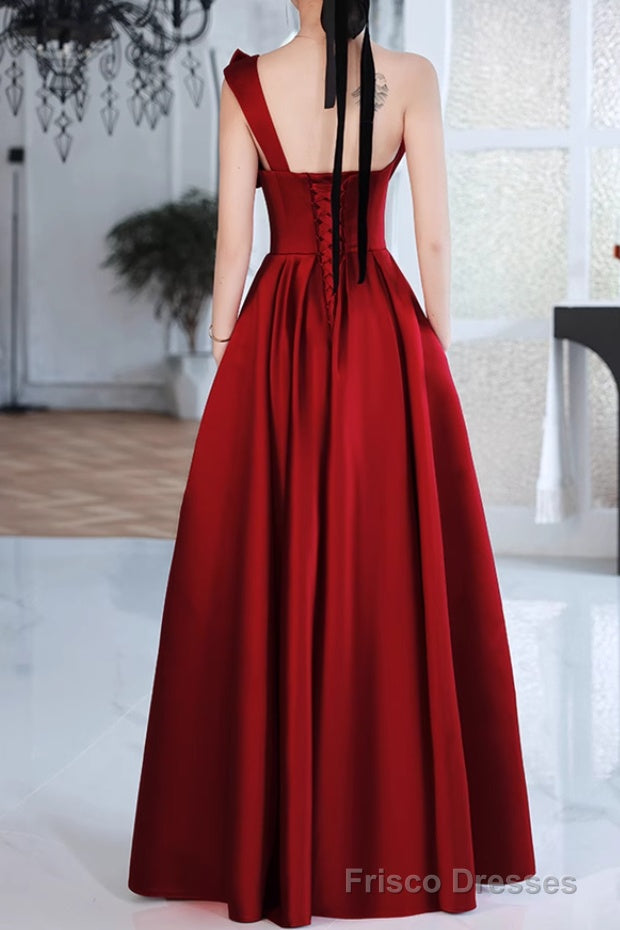 Red A-Line Prom Dresses Sleeveless One-Shoulder Evening Dress