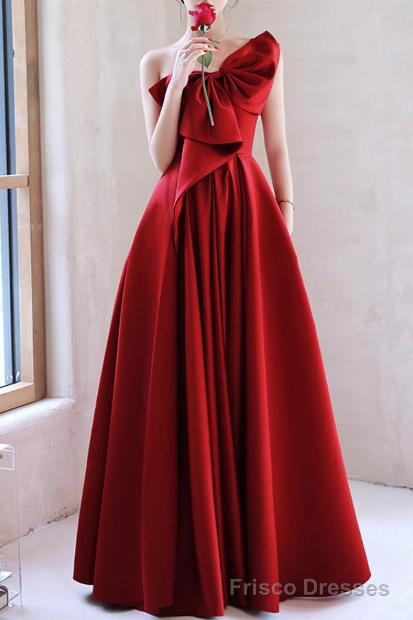 Red A-Line Prom Dresses Sleeveless One-Shoulder Evening Dress