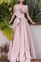 Pink A-Line Prom Dresses Sleeveless One-Shoulder Evening Dress