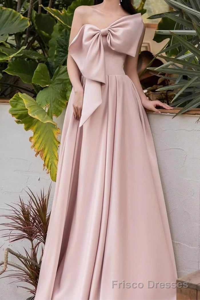 Pink A-Line Prom Dresses Sleeveless One-Shoulder Evening Dress