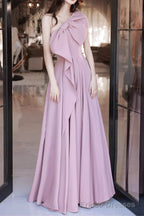 Pink A-Line Prom Dresses Sleeveless One-Shoulder Maxi Dress