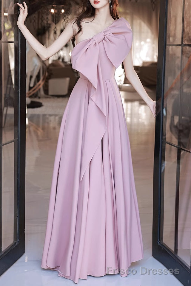 Pink A-Line Prom Dresses Sleeveless One-Shoulder Maxi Dress