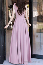 Pink A-Line Prom Dresses Sleeveless One-Shoulder Maxi Dress