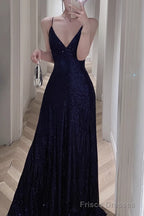 Spaghetti Strap V-Neck Prom Dress Glitter A-Line Maxi Dress