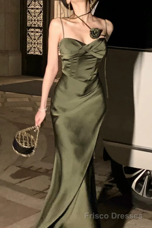 Spaghetti Strap Scoop Neck Mermaid Prom Dress Green Evening Gown