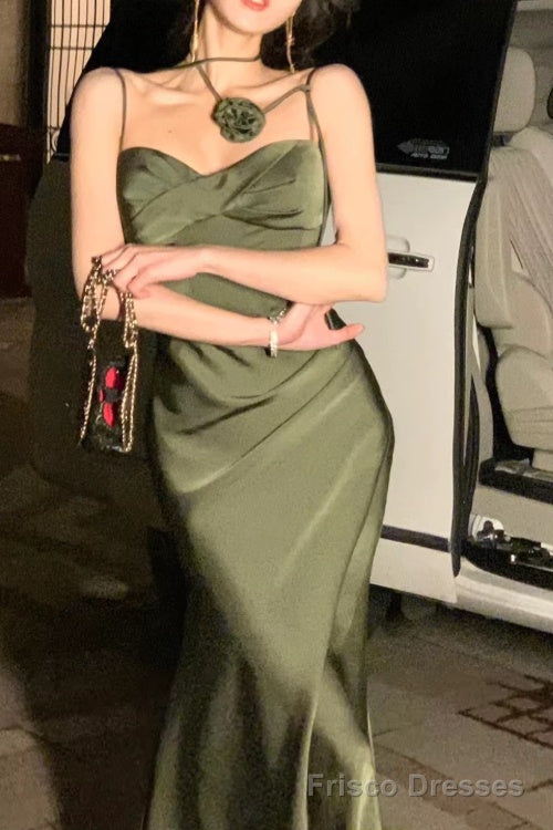 Spaghetti Strap Scoop Neck Mermaid Prom Dress Green Evening Gown