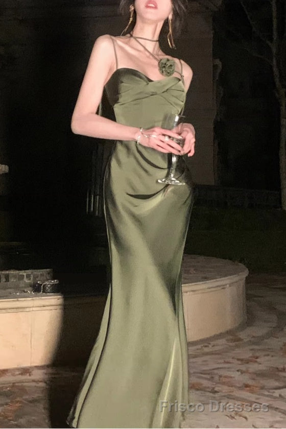 Spaghetti Strap Scoop Neck Mermaid Prom Dress Green Evening Gown