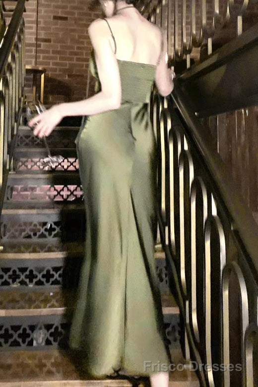 Spaghetti Strap Scoop Neck Mermaid Prom Dress Green Evening Gown