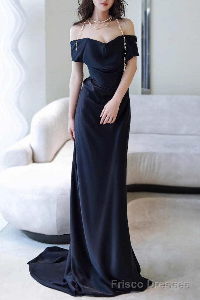 Simple Mermaid Off The Shoulder Black Prom Dress Main image