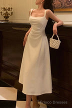 Sleeveless Square Neck Homecoming Dress Ruched A-Line Midi Dress