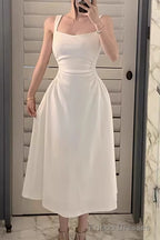 Sleeveless Square Neck Homecoming Dress Ruched A-Line Midi Dress