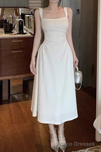 Sleeveless Square Neck Homecoming Dress Ruched A-Line Midi Dress