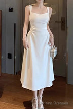 Sleeveless Square Neck Homecoming Dress Ruched A-Line Midi Dress