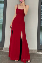 Split Hip Long Prom Dress Backless Spaghetti Strap Maxi Dress