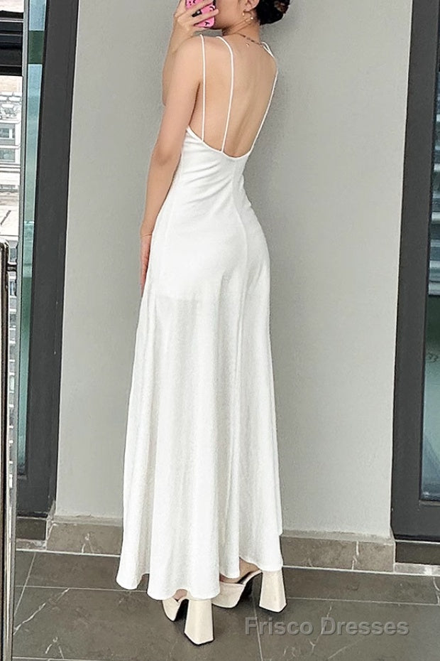 Split Hip Long Prom Dress Backless Spaghetti Strap Maxi Dress