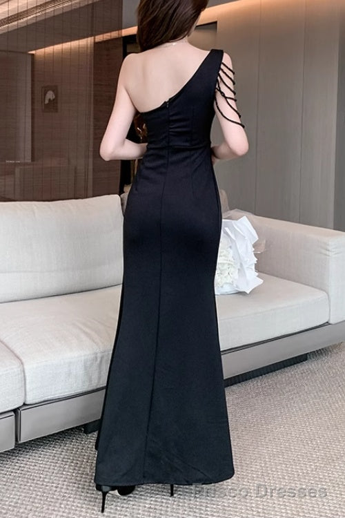 Elegant One-Shoulder Satin Long Prom Dress With Slit Bodycon Dresses