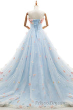 Charming Light Blue Tulle Sweetheart Ball Gown Court Train Wedding Dress