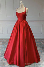 A-line Sleeveless Square Neckline Long/Floor-Length Satin Prom Dresses