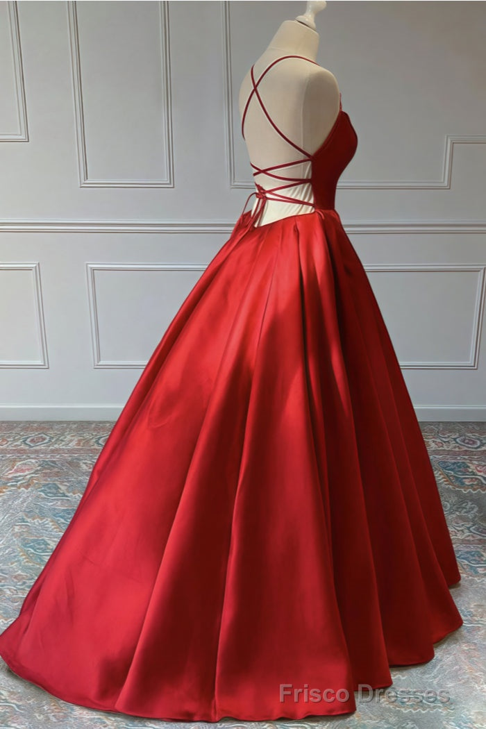A-line Sleeveless Square Neckline Long/Floor-Length Satin Prom Dresses