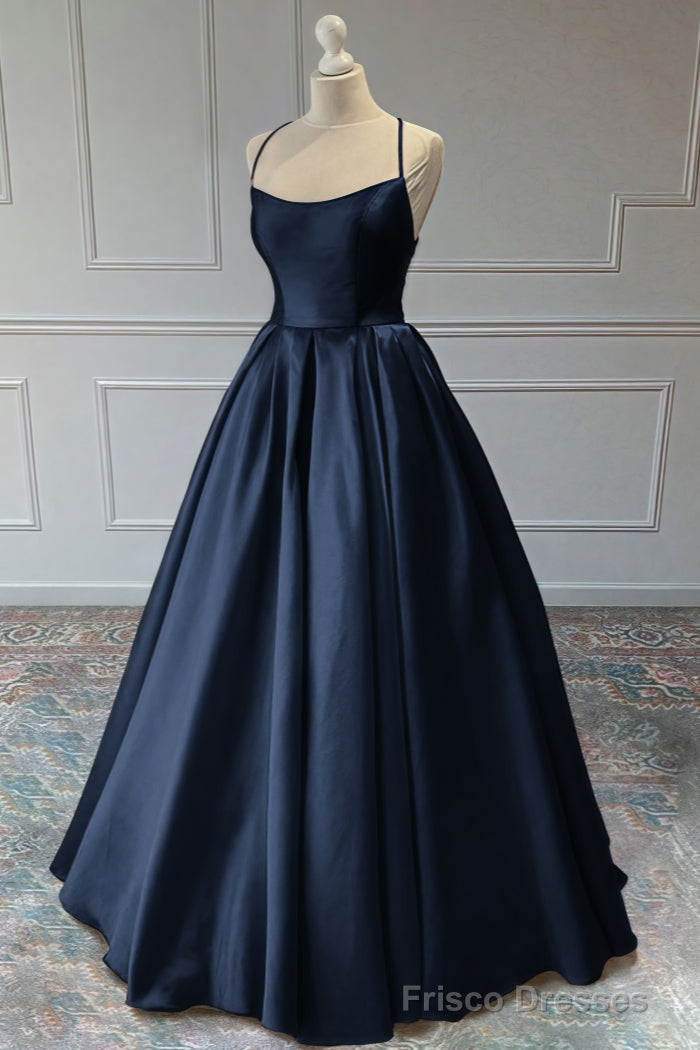 A-line Sleeveless Square Neckline Long/Floor-Length Satin Prom Dresses