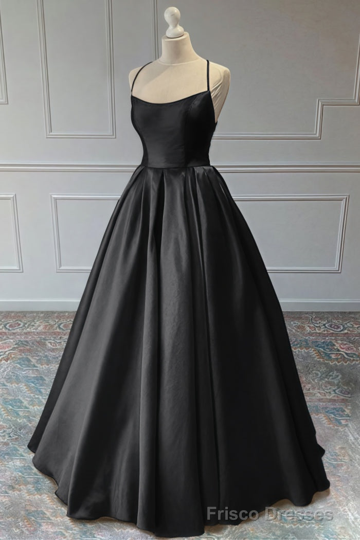 A-line Sleeveless Square Neckline Long/Floor-Length Satin Prom Dresses