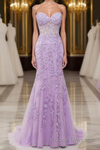 Purple Sweetheart Neck Mermaid Formal Prom Dresses With Appliques