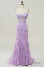Coral Sweetheart Lace-Up Long Mermaid Formal Prom Dress with Appliques
