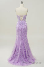 Purple Sweetheart Neck Mermaid Formal Prom Dresses With Appliques