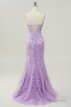 Coral Sweetheart Lace-Up Long Mermaid Formal Prom Dress with Appliques