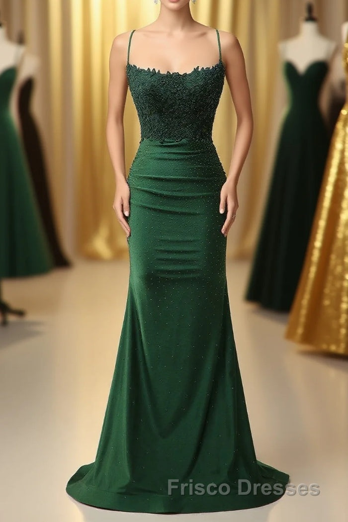 Sparkly Dark Green Beaded Long Formal Prom Dress with Appliques Main image