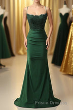 Sparkly Dark Green Beaded Long Formal Prom Dress with Appliques