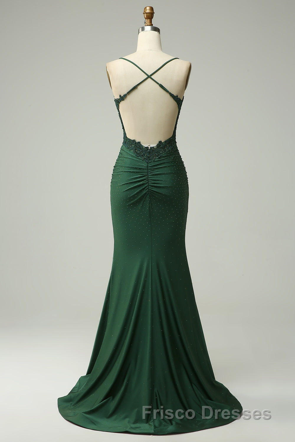 Sparkly Dark Green Beaded Long Formal Prom Dress with Appliques