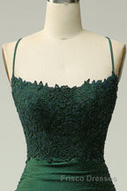 Sparkly Dark Green Beaded Long Formal Prom Dress with Appliques